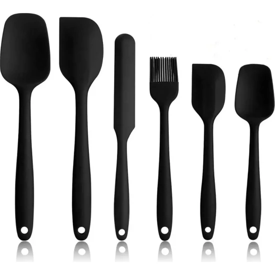 Ahlat Store Isıya Dayanıklı Yanmaz Yapışmaz Silikon Spatula Seti 6 Parça Siyah