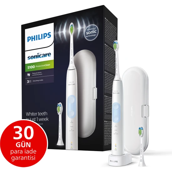 Philips Sonicare Protective Clean 5100 Şarjlı Diş Fırçası, Seyahat Kabı,Yedek Başlık-Beyaz HX6859/29
