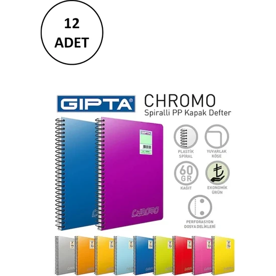 Toptanbulurum Chromo Spiralli Pp Kapak Defter A4-60 Yaprak Düz 12 Adet