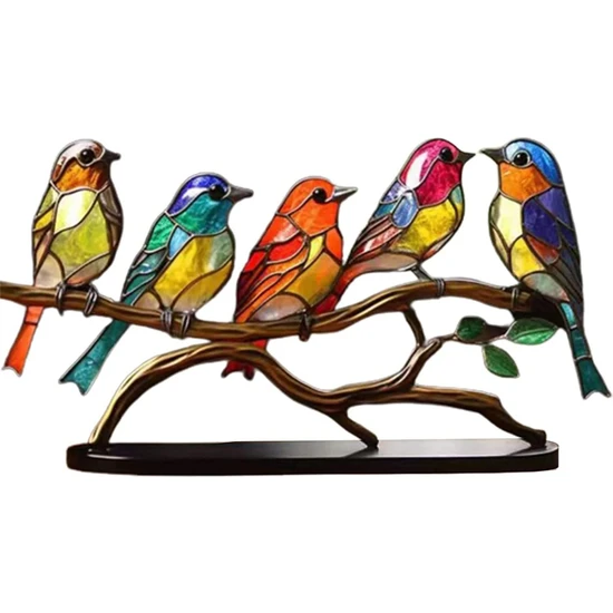 Kigiwaa Şube Masaüstü Süslerinde Vitray Kuşlar, Çift Taraflı Çok Renkli Stil Kuş Renkleri Süsler, D (Yurt Dışından)