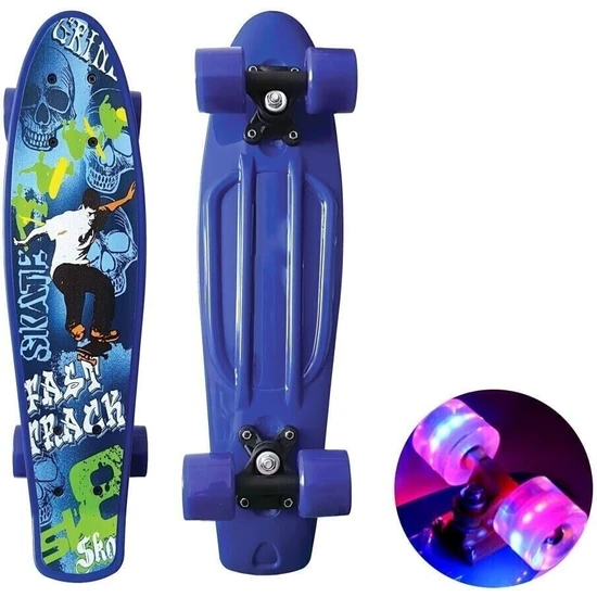 Woodhub Skateboard Kaykay T-139. 4 Tekerlik Işıklı Kaykay Tek Ebat Mavi