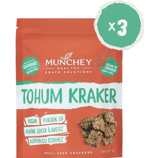 Munchey 3'lü Soğan Sarımsaklı Tohum Kraker 100 gr