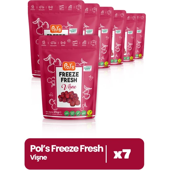 Pol's Freeze Fresh Vişne 25 GR x 7 Adet Freeze Dry Dondurularak Kurutulmuş Meyve