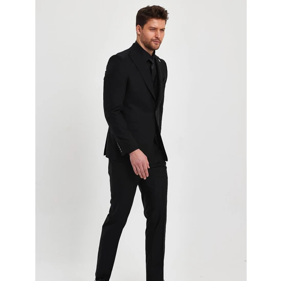 Terzi Ayhan Terziayhan Full Set Siyah Slimfit  5 Düğme Yelekli Takım Elbise