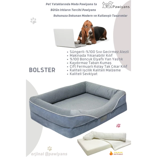Bolster Üst Kalite Köpek Yatağı 6,5 ve 10 cm Süngerli Kılıflı  Sıvı Geçirmez Alezli 2 Fermuarlı