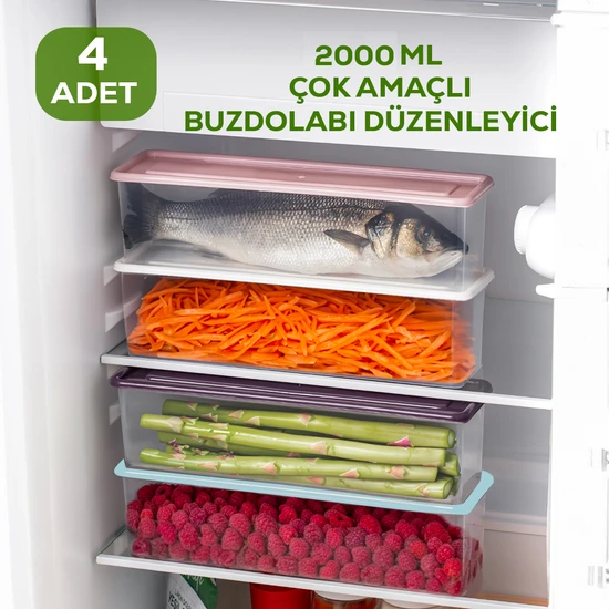 Porsima TE-164 Çok Amaçlı 4lü Dikdörtgen Derin Dondurucu Gıda Erzak Yiyecek Saklama Kabı Seti 1,5 Lt