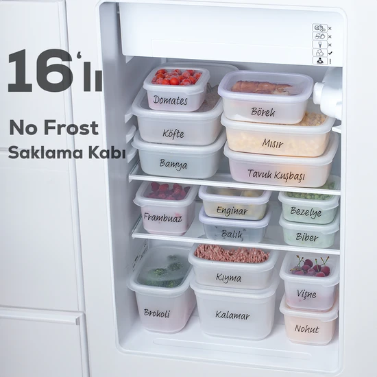 Porsima 1046 16'lı No Frost -25°c Derin Dondurucu Mikrodalga Yiyecek Erzak Saklama Kabı Seti Beyaz