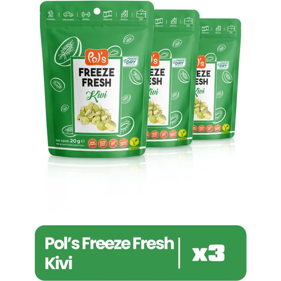 Pol's Freeze Fresh Kivi 3 adet x 20 g Dondurularak Kurutulmuş Meyve
