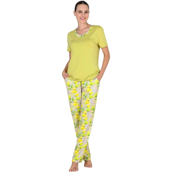 Jiber Kadın Viskoz Kısa Kol Yeşil Pijama Takımı 10205