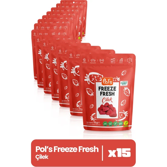 Pol's Freeze Fresh Çilek 15 g x15 adet Freeze Dry Dondurularak Kurutulmuş Meyve