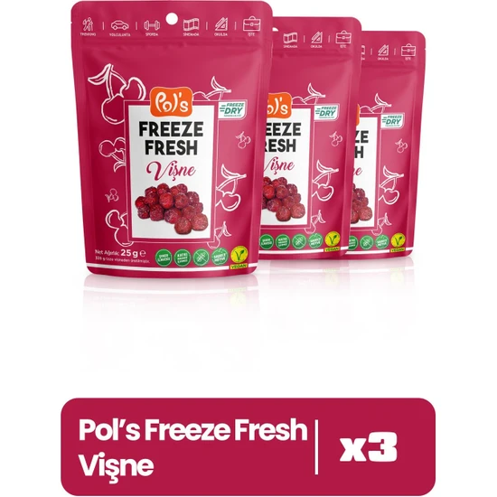 Pol's Freeze Fresh Vişne 25 g x 3 Adet Freeze Fresh Dondurularak Kurutulmuş Meyve