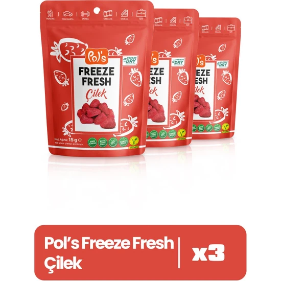 Pol's Freeze Fresh Çilek 15 g x 3 adet Dondurularak Kurutulmuş Meyve