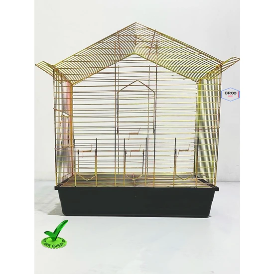 Broo Home Papağan ve Muhabbet Kuşu Için Sarı Pirinç Kaplama Lüks Kuş Kafesi 54X54X32