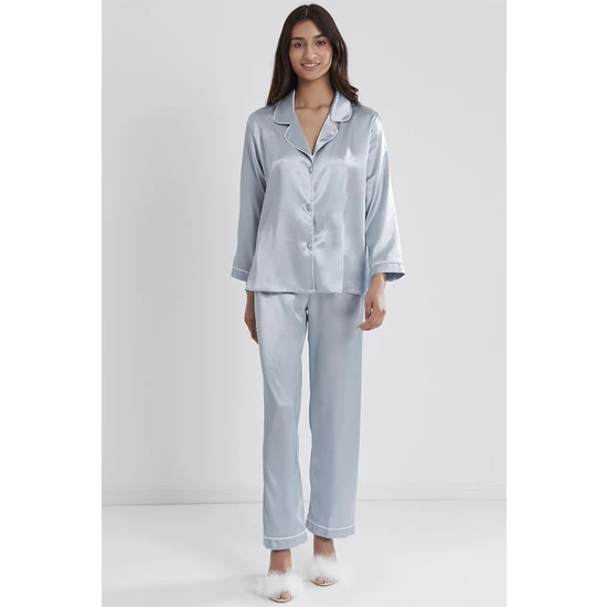Pierre Cardin 1200 Kadın Saten Pijama Takımı-Mist