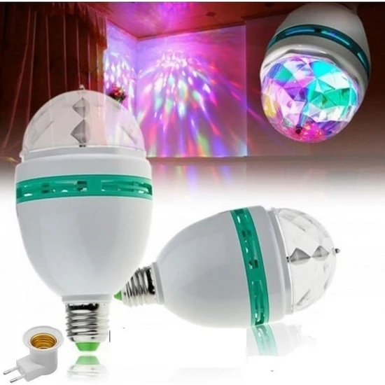 Mrt Bilişim LED Renkli Disko Ampulü Lambası E27 Duy LED Ampul Dönen Disco Topu Renkli Ampul