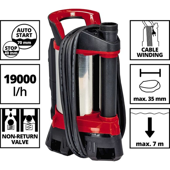 Pompa Acqua Sporca Einhell GE-DP 7935 - 790W, Portata 19.500 L/h, 3 In 1 Per Pozzi E Cantieri