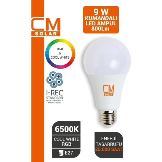 Cmsolar 9W E27 Duy Beyaz+Rgb LED Ampul