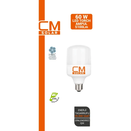 Cmsolar LED Torch Ampul 60W E27 Duy 6500K Beyaz Işık 5400 Lümen