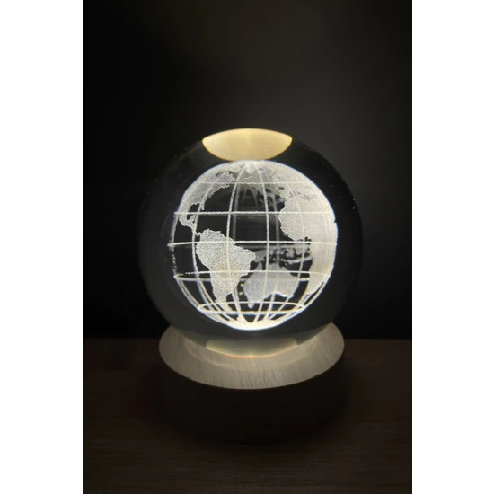 Abrigo Dünya Figürlü LED Işıklı Ahşap Standlı Kristal Cam Küre Büyük