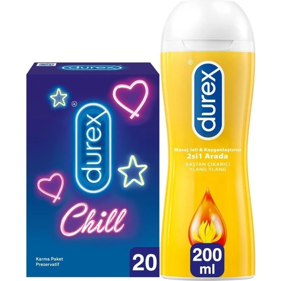 Durex Chill Karma Prezervatif 20’li + Durex Play  & Masaj Jeli Hassas Ylang 200 ml