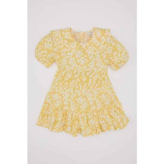 DeFacto Kız Bebek Çiçekli Kısa Kollu Krinkıl Viskon Elbise C2505A524SM