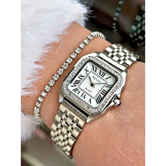 Ferrucci FR97J42C Kadın Kol Saati Taşlı Gümüş Renk 2 Yıl Garantili + Bileklik Hediyeli