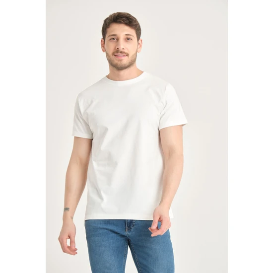 Four Man Erkek  Pamuk Standart Kalıp Kolay Kırışmayan Kumaş Özelliğine Sahip Düz Renk Basic Tişört
