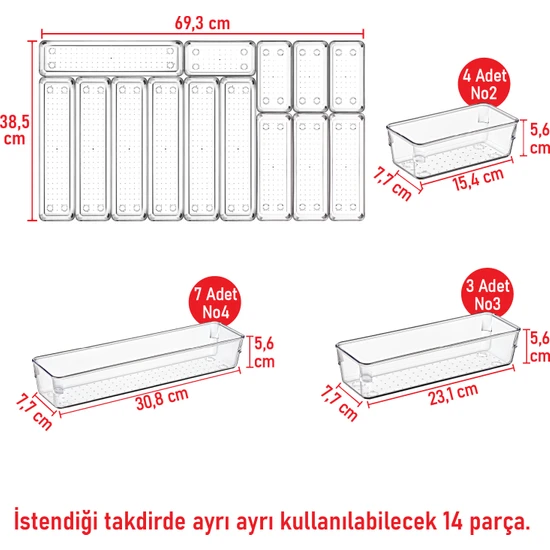 Color House 14'lü Set Modüler Kaşıklık Çekmece Içi Düzenleyici Şeffaf Kepçelik Modüler Clear Organizer