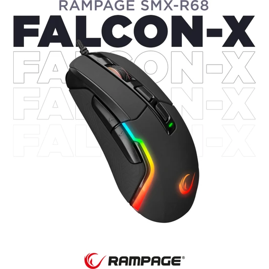 Rampage SMX-R68 Falcon-X USB  800-6400 Dpi Rgb Ledli Oyuncu Mouse Siyah