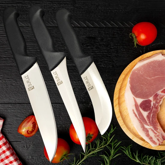 SürLaz Kurban Bıçak Seti Kasap Bıçağı Et Bıçağı Alman Çeliği Mutfak Bıçak 3 Parça
