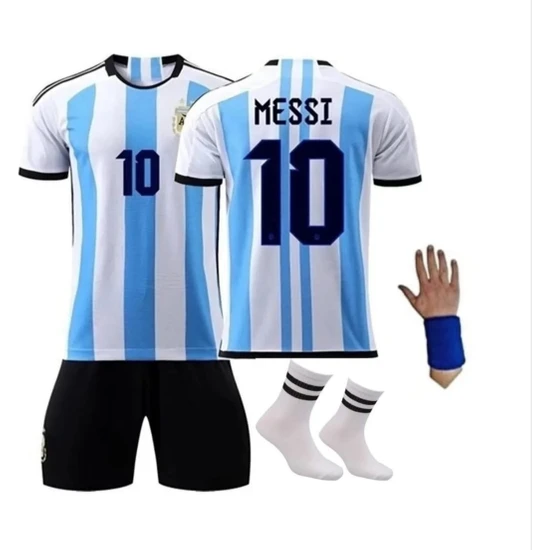Pupa Yelken Arjantin Milli Takımı Lionel Messi Çocuk Forması+Şort+ Çorap+Bileklik 4'lü Set