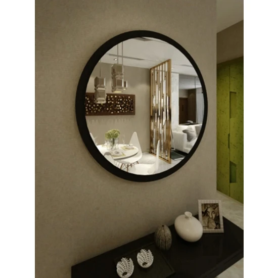 Dekoratif Siyah Yuvarlak Antre Hol Koridor Duvar Salon Banyo Wc Ofis Aynası Konsol Aynası 50 cm