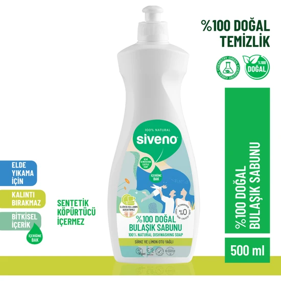 Siveno %100 Doğal Bulaşık Sabunu Bitkisel Elde Bulaşık Sabunu Nemlendirici Vegan 500 ml