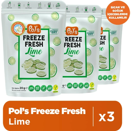 Pol's Freeze Fresh Lime 20 g x 3 Adet Freeze Dry Dondurularak Kurutulmuş Meyve