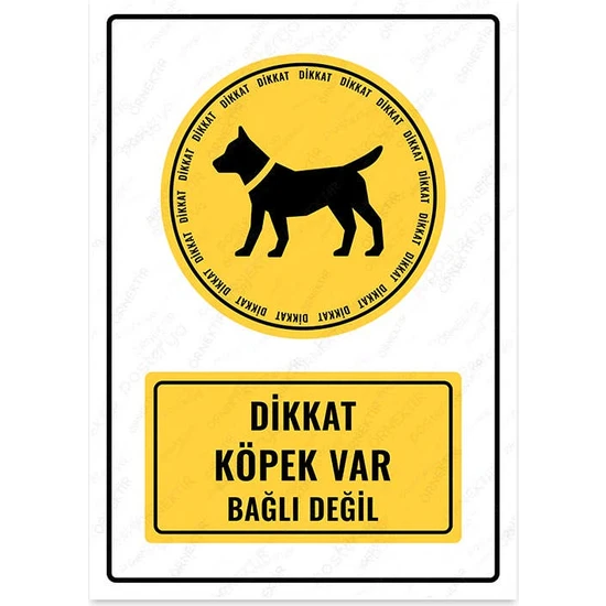Posterya UL1812 - Dikkat Köpek Var Bağlı Değil Uyarı Levhası (15,4×21,6cm)