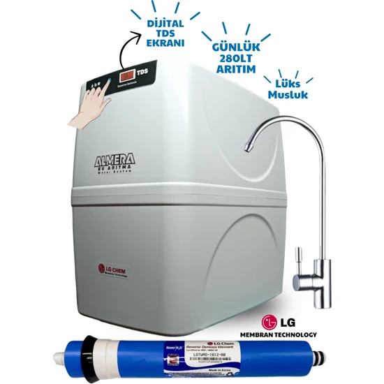 LG CHEM Dijital TDS Ekranlı Ekstra Mineralli Çelik Tanklı Lüks Musluklu Dijital LG Su Arıtma Cihazı