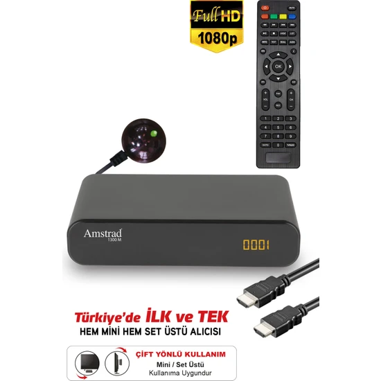 Amstrad 1300 M - Hem Mini Hem Set Üstü Hd Uydu Alıcısı - ( Kanallar Yüklü - Tkgs - USB - HDMI - Scart )