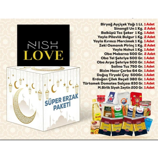 Nishlove Ramazan Paketi Kumanya Yardım Gıda Süper Erzak Kolisi 20 Çeşit Ürün