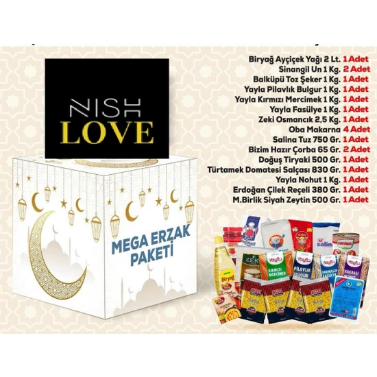 Nishlove Ramazan Paketi Kumanya Yardım Gıda Mega Erzak Kolisi 20 Çeşit Ürün