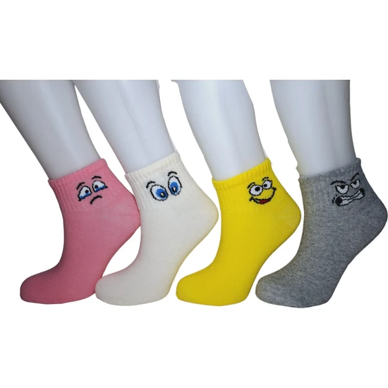 Nazeli 4 Çift Kadın Renkli Emojili Patik Çorap