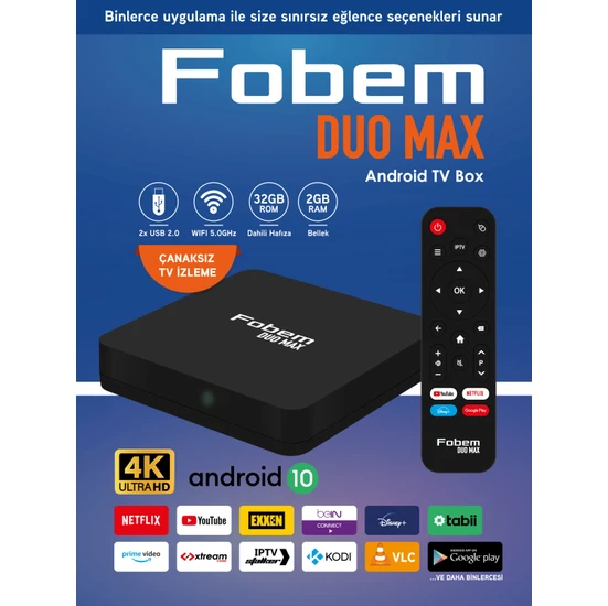 Fobem Duo Max 4K Android Tv Box - Çanaksız Tv Izleme | Wi-Fi | 2 GB Ram | 32 GB Hafıza