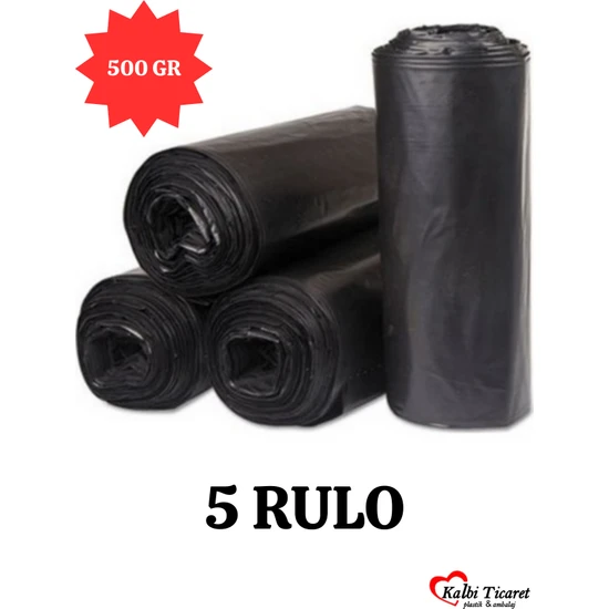 Kalbi Ticaret Kalın Çöp Torbası 500 gr x 5 Rulo Siyah Çöp Poşeti 80X110 cm Jumbo Endüstriyel Çöp Torbası