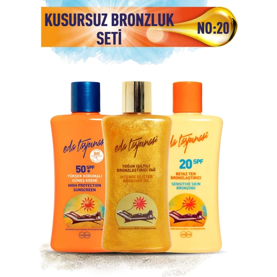 Eda Taşpınar Kusursuz Bronzluk Seti No:20 Yoğun Işıltılı Spf0 & Beyaz Ten SPF20 & Bronzlaştırıcı Koruyucu SPF50