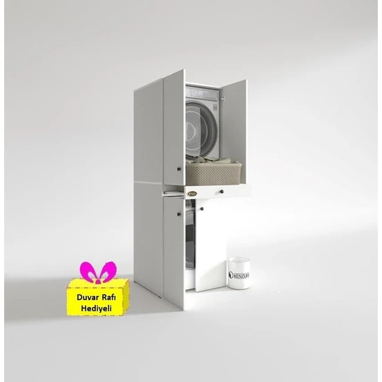 Kenzlife Çamaşır-Kurutma Makinesi Dolabı El Kindi Byz 187*070*60 Çekmeceli Kapaklı + Tekli Duvar Rafı Hediye