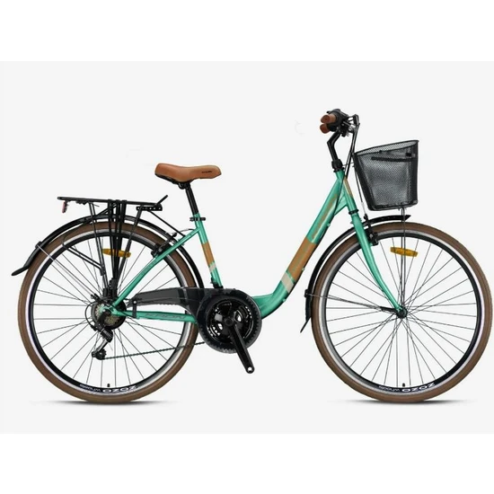 Kron Tetra 3.0 - 28 Jant City Bike - 15' - 21 Vites - V.b. - Mint Yeşili-Kahverengi/bej