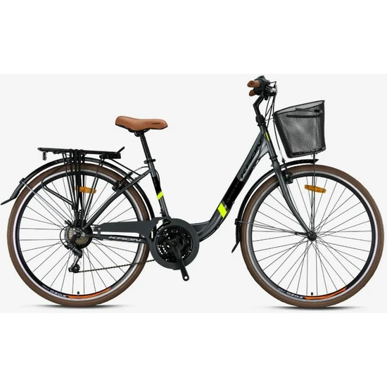 Kron Tetra 3.0 - 28 City Bike - 15' - 21 Vites - V.b. - Mat Füme-Siyah/neon Sarı