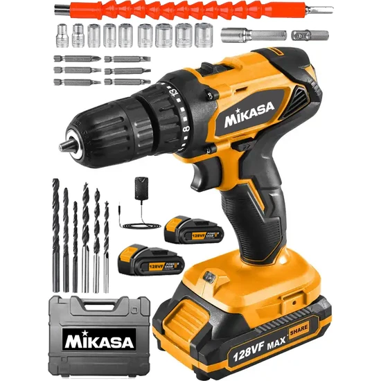 Mikasa Japan Technology 128 Vf 14 Ah Çelik Şanzuman Bakır Sargılı Çift Akülü Şarjlı Matkap ve Vidalama