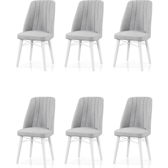 Haman 6 Adet Elit-01 Serisi Babyface Kumaş Beyaz Ahşap Gürgen Ayaklı Mutfak Sandalyeleri