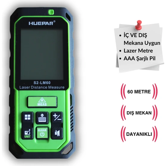 Huepar Iç ve Dış Mekan Mesafe Ölçme Cihazı (60 M. Lazermetre) - S2-LM60