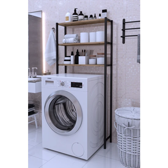 VayLife Çamaşır Makinesi Üstü Düzenleyici Raf- Banyo Dolabı Rafı - Makina Üstü Dolap Ceviz